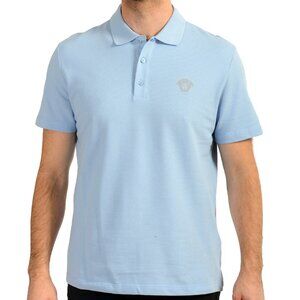 Versace Men's Sky Blue Medusa Head Logo Embroidery Polo Shirt US M IT 50